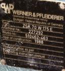 Used Werner & Pfleiderer 70mm Twin Screw Extruder/ Compounder, Type ZSK 70W 175E. Co-Rotating intermeshing side by side screw design. Approximate 28 to 1 L/D ratio. 6 Barrel sections, (1) vented with...