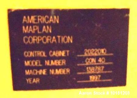 Used 40mm American Maplan Conical Counter Rotating Twin Screw Extruder, Model Con-40.  15 Hp DC motor with SCR. Electrically heated with 4 barrel zones and 3 die zones. Air cooled with hopper and 1 h...