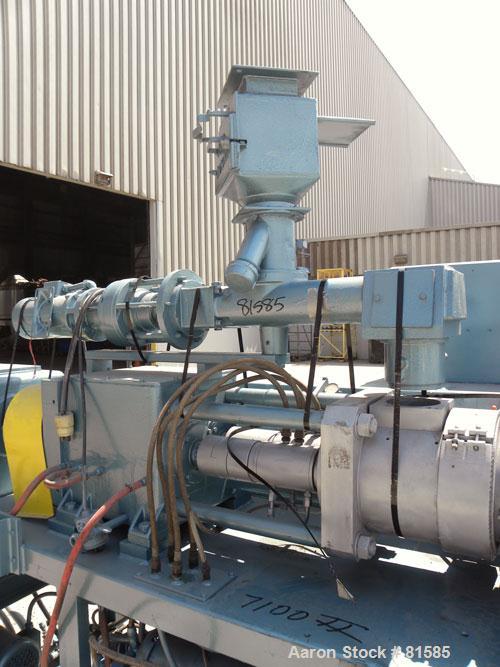 Used American Maplan Approximate 62mm Counter-Rotating Twin Screw Extruder, Model DSK62. (2) 2.44" Diameter x 48" long intermeshing tapered screws. Electrically heated, water cooled 4 zone vented bar...
