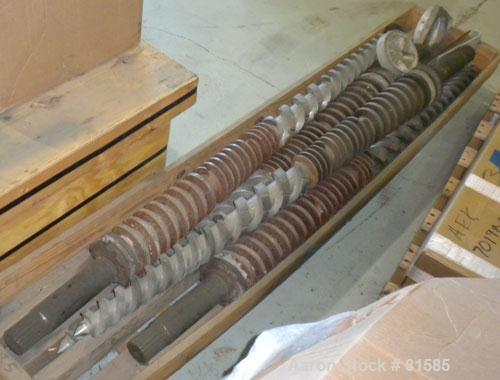 Used American Maplan Approximate 62mm Counter-Rotating Twin Screw Extruder, Model DSK62. (2) 2.44" Diameter x 48" long intermeshing tapered screws. Electrically heated, water cooled 4 zone vented bar...
