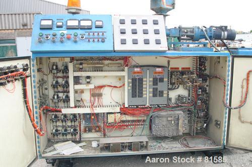 Used American Maplan Approximate 62mm Counter-Rotating Twin Screw Extruder, Model DSK62. (2) 2.44" Diameter x 48" long intermeshing tapered screws. Electrically heated, water cooled 4 zone vented bar...