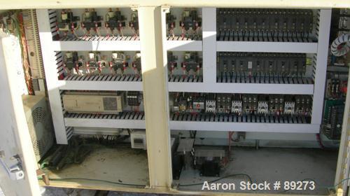 USED: American Maplan conical counter-rotating twin screw extruder, 62 mm, model DSK62. Approximate 47.1:1 gearbox ratio. Built-in oil heating and cooling with tank, heat exchanger and pump. 4 zone t...