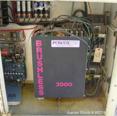 USED: American Maplan conical counter-rotating twin screw, 62 mm, model DSK62. Approximate 47.1:1 gearbox ratio. Built-in oil heating and cooling with tank, heat exchanger and pump. 4 zone top vented...