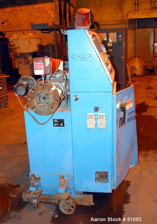 USED: American Maplan approx 40mm counter-rotating, intermeshing twin screw extruder. (2) 1.57" diameter x 19" long screws. Electrically heated, air cooled 2 zone vented barrel. Water cooled feed thr...
