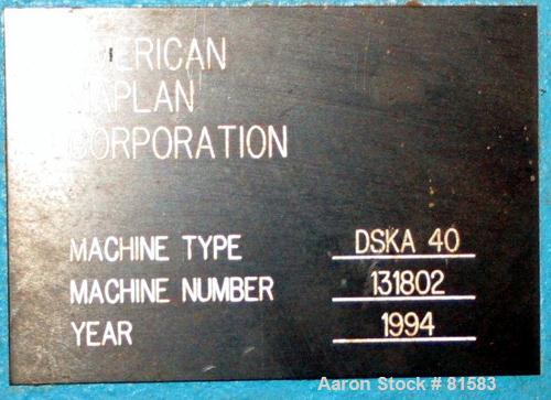 USED: American Maplan approx 40mm counter-rotating, intermeshing twin screw extruder. (2) 1.57" diameter x 19" long screws. Electrically heated, air cooled 2 zone vented barrel. Water cooled feed thr...