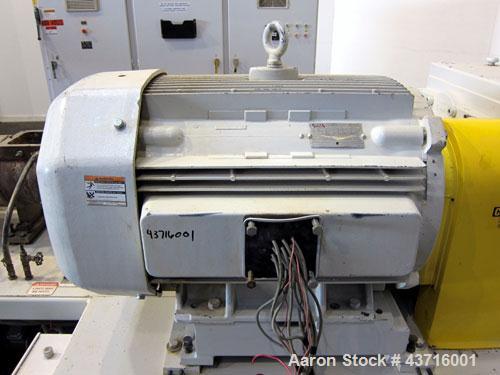 Used American Maplan 110mm Counter-Rotating Twin Screw Extruder, Model TS-110.  Approximate 26 to 1 L/D ratio.  Top vented barrel with electrically heated 1 and 2 barrel zones, zones 3, 4, and 5 offe...