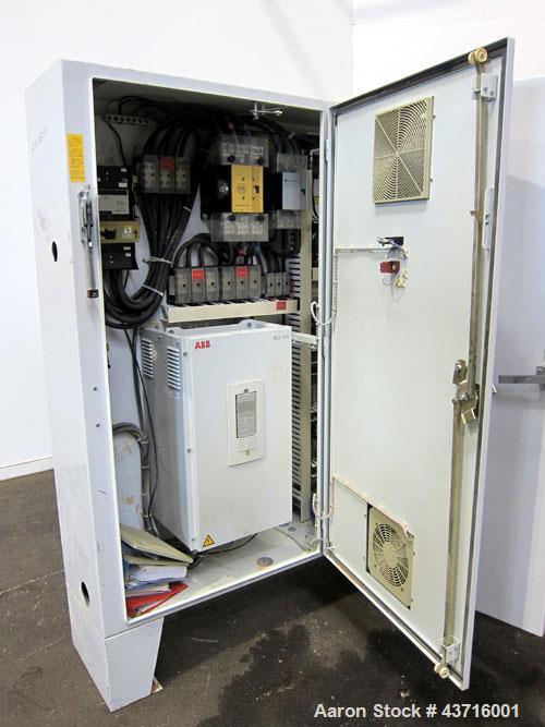 Used American Maplan 110mm Counter-Rotating Twin Screw Extruder, Model TS-110.  Approximate 26 to 1 L/D ratio.  Top vented barrel with electrically heated 1 and 2 barrel zones, zones 3, 4, and 5 offe...