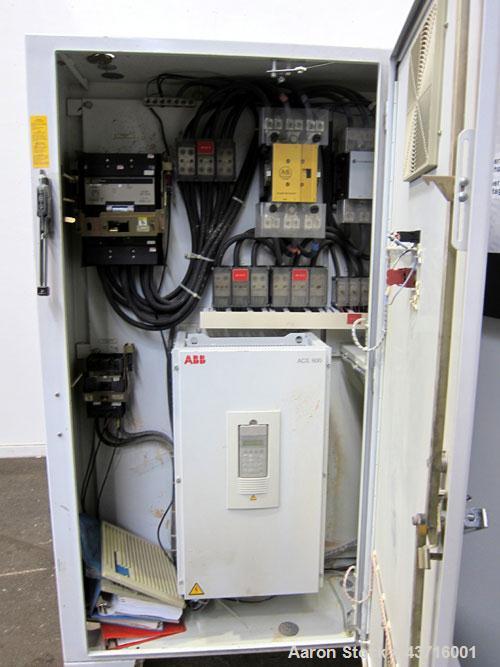 Used American Maplan 110mm Counter-Rotating Twin Screw Extruder, Model TS-110.  Approximate 26 to 1 L/D ratio.  Top vented barrel with electrically heated 1 and 2 barrel zones, zones 3, 4, and 5 offe...