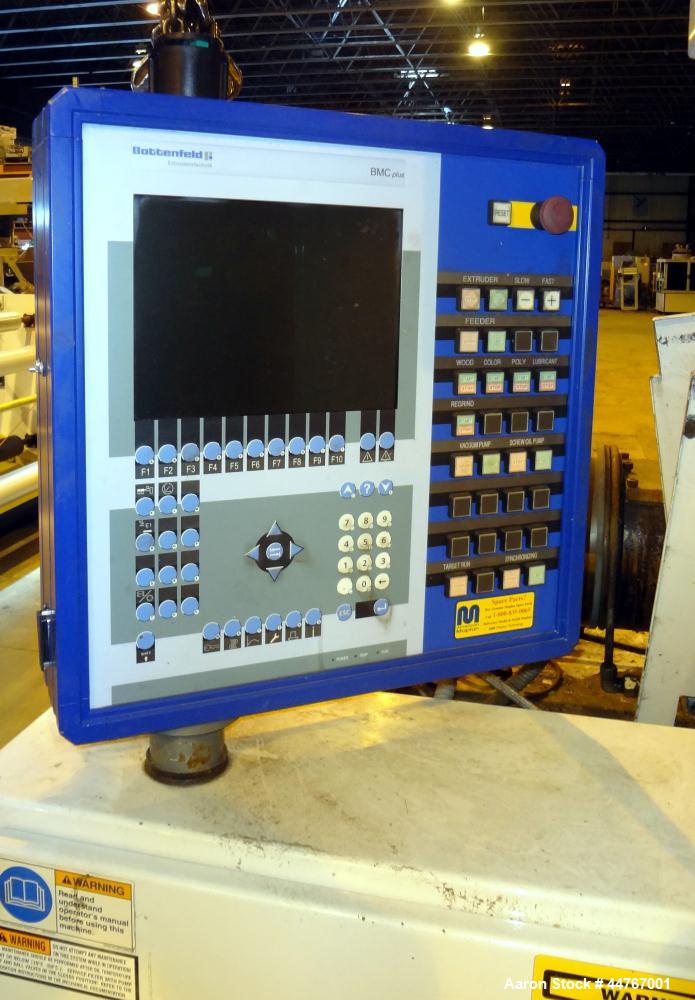 Used American Maplan 110 mm Counter-Rotating Twin Screw Extruder, Model TS-110. Approximately 26 to 1 L/D ratio. Top vented barrel with electrically heated 1 and 2 barrel zones, zones 3, 4, and 5 off...