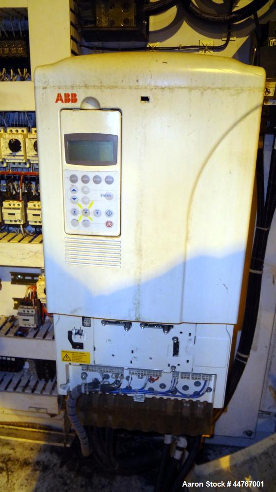 Used American Maplan 110 mm Counter-Rotating Twin Screw Extruder, Model TS-110. Approximately 26 to 1 L/D ratio. Top vented barrel with electrically heated 1 and 2 barrel zones, zones 3, 4, and 5 off...
