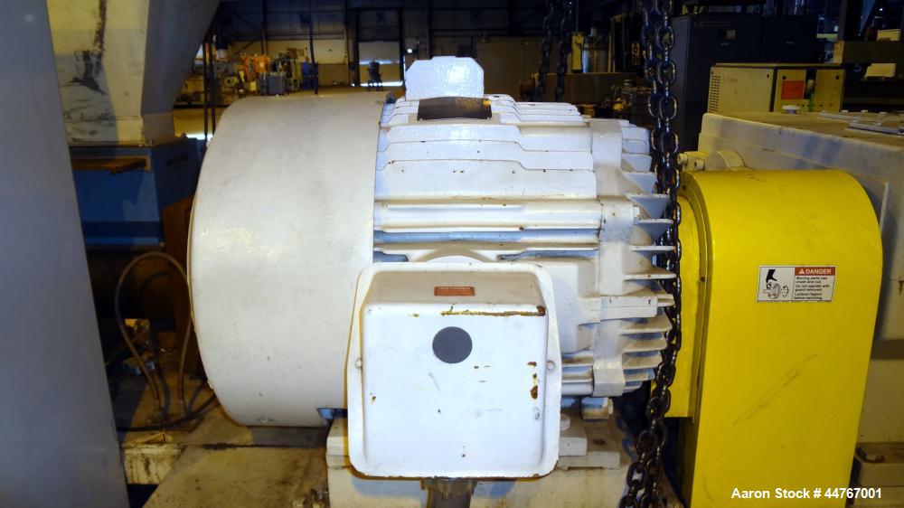 Used American Maplan 110 mm Counter-Rotating Twin Screw Extruder, Model TS-110. Approximately 26 to 1 L/D ratio. Top vented barrel with electrically heated 1 and 2 barrel zones, zones 3, 4, and 5 off...