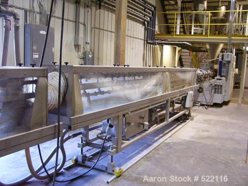 USED: American Maplin model TS-110 counter-rotating twin screw extruder. 110 mm screw diameter. Unit vented and equipped with X800 barrel and T/C screws, double compression. Unit driven by a 125 Vect...