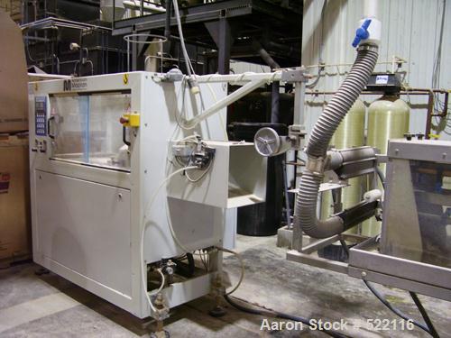 USED: American Maplin model TS-110 counter-rotating twin screw extruder. 110 mm screw diameter. Unit vented and equipped with X800 barrel and T/C screws, double compression. Unit driven by a 125 Vect...