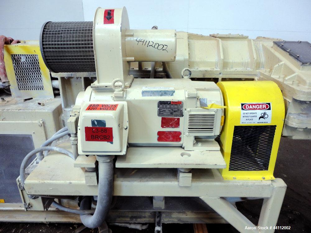 Used American Maplan 88mm Counter-Rotating Twin Screw Extruder, Model TS-88. Approximate 24 to 1 L/D ratio. (10) barrel zones, (1) section top vented, Electrically heated, liquid cooled. (2) Intermes...