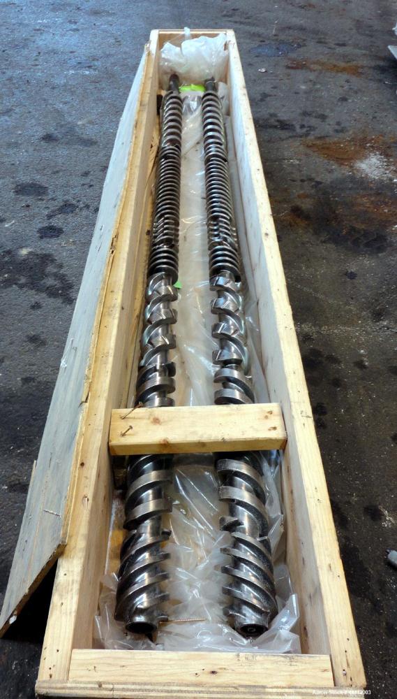 Used American Maplan 88mm Counter-Rotating Twin Screw Extruder, Model TS-88. Approximate 24 to 1 L/D ratio. (10) barrel zones, (1) section top vented, Electrically heated, liquid cooled. (2) Intermes...
