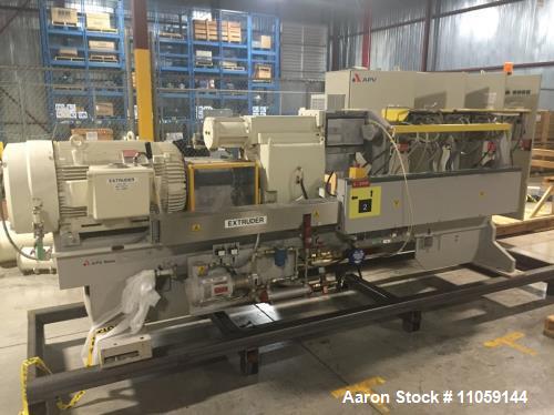 Used- APV Baker Perkins Model MP80 Twin Screw Extruder. 80 mm Screws. Typical outputs 1500-2900 (kg/h). Driven by a Reliance...