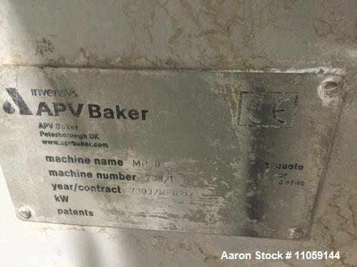 Used- APV Baker Perkins Model MP80 Twin Screw Extruder. 80 mm Screws. Typical outputs 1500-2900 (kg/h). Driven by a Reliance...