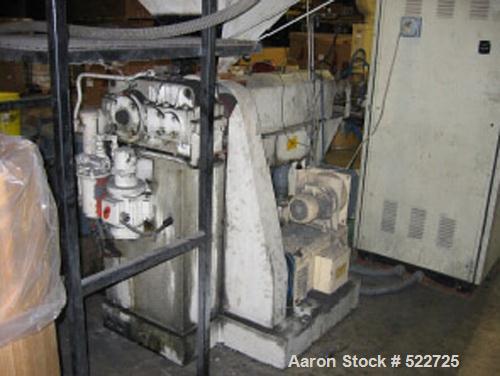 USED: Luigi Bandera 45mm extruder. 460 volt, 3 phase, 20 hp DC; Barrier Maddock style screw; 3 barrel zones with fan cooling; Athena X-25 temperature controllers; extrusion head with swing arm; clams...