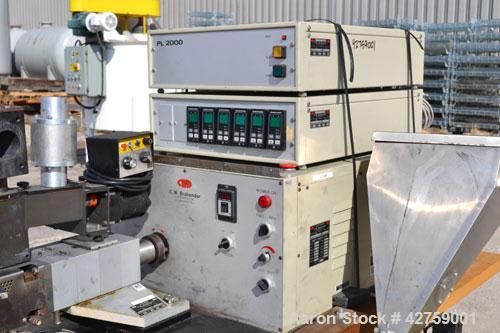 Used C.W. Brabender Plasti-Corder Extruder System Consisting Of: (1) Model CTSE-V Counter-rotating twin screw extruder, approximately 30 to 1 L/D ratio. Electrically heated, water cooled. Feed throat...
