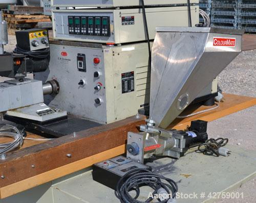 Used C.W. Brabender Plasti-Corder Extruder System Consisting Of: (1) Model CTSE-V Counter-rotating twin screw extruder, approximately 30 to 1 L/D ratio. Electrically heated, water cooled. Feed throat...