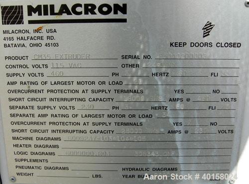 Used-Cincinnati Milacron model CM35 35mm conical counter rotating twin screw extrusion equipment. New 2000. Extruder serial ...