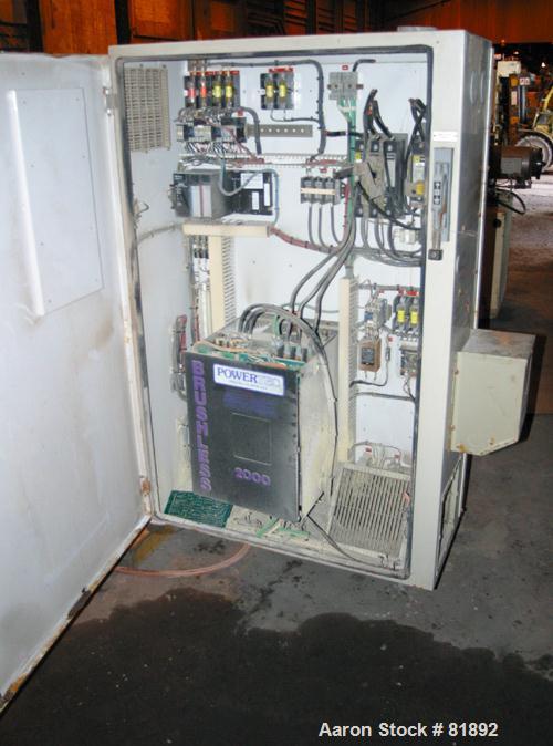 USED: Cincinnati Milacron Model CM-55HP Conical Twin Screw Counter-Rotating Extruder having an electrically heated, liquid cooled and vented barrel at an approximate 42" centerline height. Gearbox is...