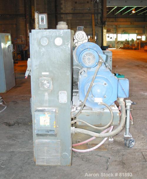 USED: Cincinnati Milacron Model CM-65HP Conical Twin Screw Counter-Rotating Extruder having an electrically heated, liquid cooled and vented barrel at an approximate 42" centerline height. Gearbox is...