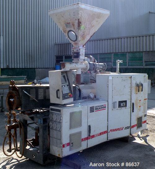 Used- Cincinnati Milacron 55mm Conical Counter-Rotating Twin Screw Extruder, Model Pinnacle E55 PIN. Approximate 20 to 1 L/D...