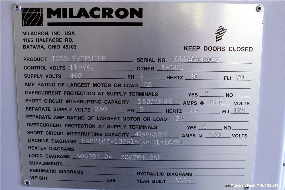 Used Cincinnati Milacron TC Series 55mm Counter-Rotating Twin Screw Extruder