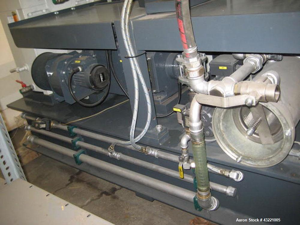 Used Cincinnati Titan 45 Conical Twin Screw Extruder for WPC profiles and PVC pipe. Screw diameter 1.77"/3.81" (45/97 mm). Maximum output 374 lbs (170 kilos/h). Motor 21 hp (16 kW). (4) Control zones...