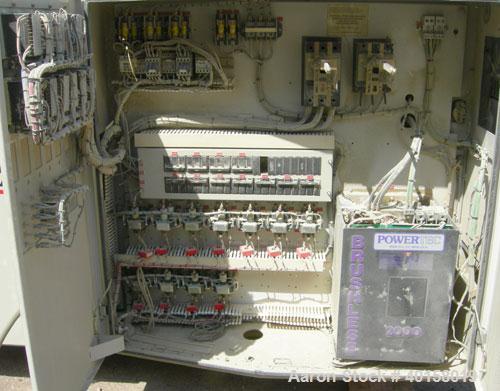 Used Cincinnati Milicron Conical Counter-Rotating Twin Screw Extruder, 55 mm, model E55 Pinnacle. Electrically heated, water cooled 4 zone vented barrel with pump. Water cooled feed throat with a dos...