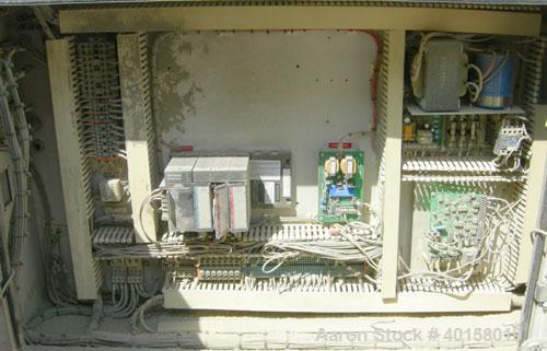 Used Cincinnati Milicron Conical Counter-Rotating Twin Screw Extruder, 55 mm, model E55 Pinnacle. Electrically heated, water cooled 4 zone vented barrel with pump. Water cooled feed throat with a dos...