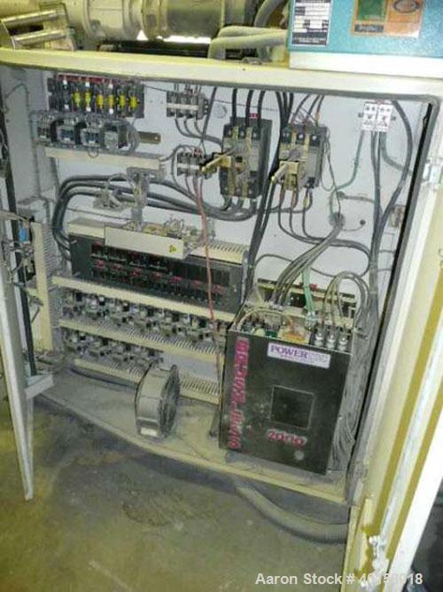 Used Cincinnati Milicron Conical Counter-Rotating Twin Screw Extruder, 55 mm, model E55 Pinnacle. Electrically heated, water cooled vented barrel with pump. Water cooled feed throat with a dosing fee...