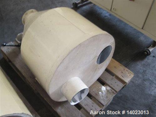 Used Krauss Maffei KMD 2-50 KK Conical Extruder.  Counter-rotating, screw diameter 2" - 4" (50 - 103 mm), screw length 41.7" (1060 mm), screw sped 4.3 - 43 rpm, 33.3 hp/25 kW drive, 400/50/3.  Produc...