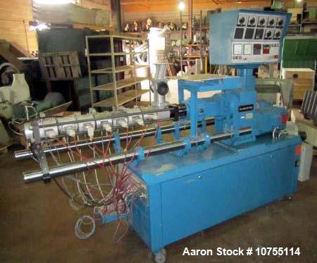 Used Leistritz Model LSM-30.34 Twin Screw Counter Rotating. Currently set up at 30:1 L/D. Can be changed to 12.35, 12.88, 19.41, 22.94, 26.47, 30, and 33.53:1 L/D, 34mm (1.181") screws with a center ...