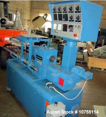 Used Leistritz Model LSM-30.34 Twin Screw Counter Rotating. Currently set up at 30:1 L/D. Can be changed to 12.35, 12.88, 19.41, 22.94, 26.47, 30, and 33.53:1 L/D, 34mm (1.181") screws with a center ...
