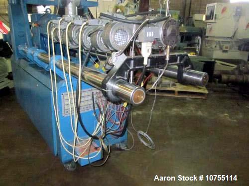 Used Leistritz Model LSM-30.34 Twin Screw Counter Rotating. Currently set up at 30:1 L/D. Can be changed to 12.35, 12.88, 19.41, 22.94, 26.47, 30, and 33.53:1 L/D, 34mm (1.181") screws with a center ...