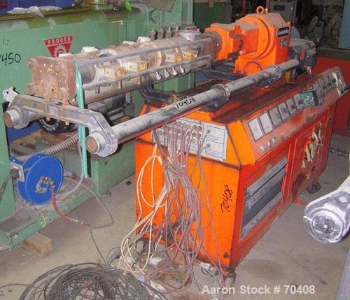 Used Leistritz 34mm Counter-rotating Twin Extruder, Model LSM30/34. Approximately 24 to 1 L/D ratio. (2) 34mm counter-rotating screws. 6 barrel sections, 1 vented, 1 feed section. Electrically heated...