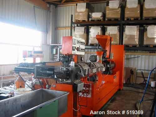 USED: Paul Leistritz compounding system consisting of: (1) feedingsystem mounted on unit; (1) Paul Leistritz twin screw extruder, type LSP 95, 22:1 L/D; 3.7" diameter (95mm) counter-rotating screws.E...