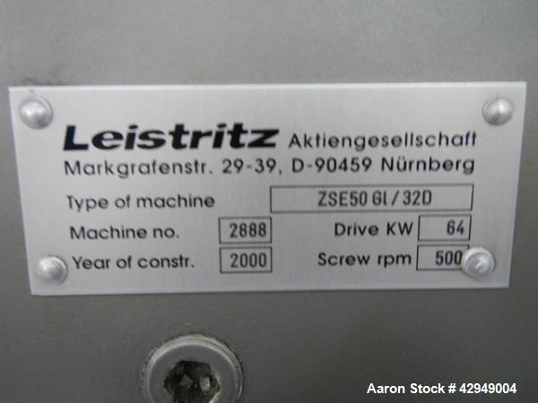Used Leistritz Twin Screw Wet Granulation System 