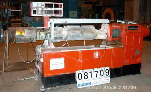 USED: Leistriz 80mm counter-rotating, intermeshing twin screw extruder, model ZSE80-2M. (2) 80mm screws, approximate 20:1 L/D ratio, electrically heated, air cooled. 5 barrel segments, 1 top vented, ...