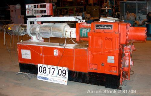 USED: Leistriz 80mm counter-rotating, intermeshing twin screw extruder, model ZSE80-2M. (2) 80mm screws, approximate 20:1 L/D ratio, electrically heated, air cooled. 5 barrel segments, 1 top vented, ...