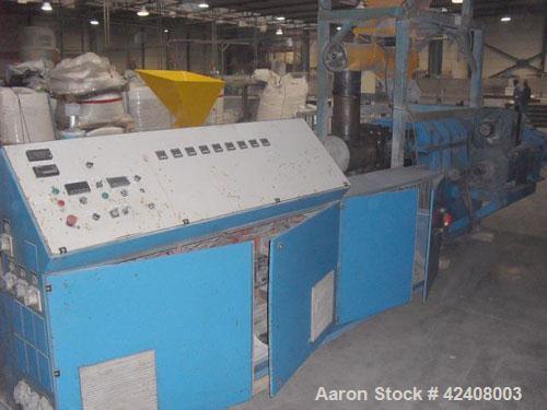 Used Theysohn PAR 130 Counter-Rotating Twin Screw Extruder, 5.12" (130 mm), L/D 23, built 1995. Capacity 1.1 tons (1000 kg/hr) PVC granulation, 113.3 hp/85 kW, 1750 rpm with gear reduction, 400V, 3 p...