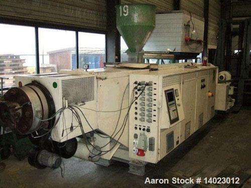 Used-Weber DS 12 P Counter-Rotating Twin Screw Extruder. Screw diameter 4.7" (120 mm). L/D ratio 19. Motor 100 hp (75 kW). M...