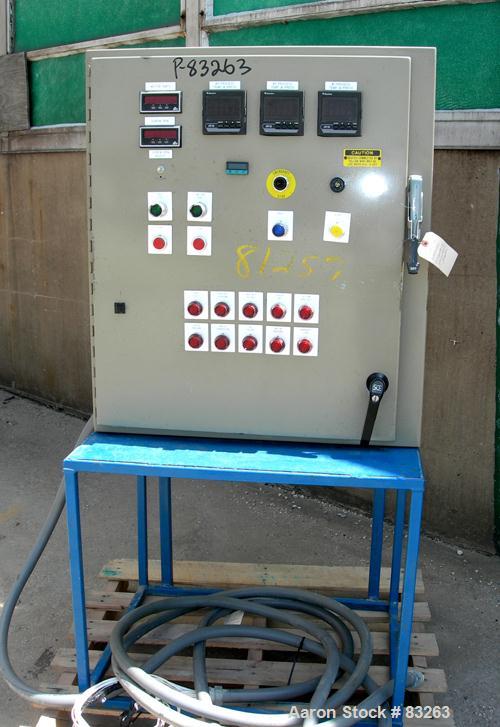 USED: Welding Engineers twin screw extruder. 50 mm (2") screw diameter, 42:1 L/D, model HT2.0 Counter rotating non-intermeshing screw design. 5 zone vented oil heat barrel. Feed throat (no hopper). D...