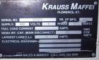 Used Krauss Maffei 50mm Counter-Rotating Twin Screw Extruder, Type KMD-2-50KK. (2) 50 mm diameter screws. Dosing feeder. Gearbox is direct driven by a 30 hp DC motor. Integral panel has 8 zones of di...
