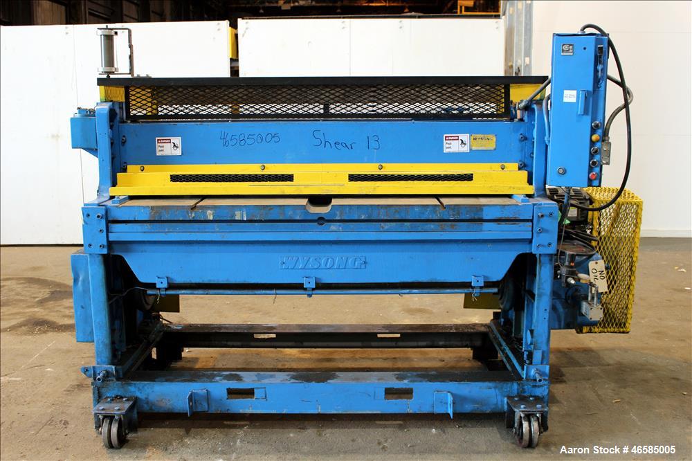 Used Wysong 72" Wide In-Line Shear, Model 1272. Driven by a 5 hp, 3/60/230/460 volt, 1745 rpm motor. Includes side mounted controls. Mounted on carbon steel frame with casters. Serial# P3-478.