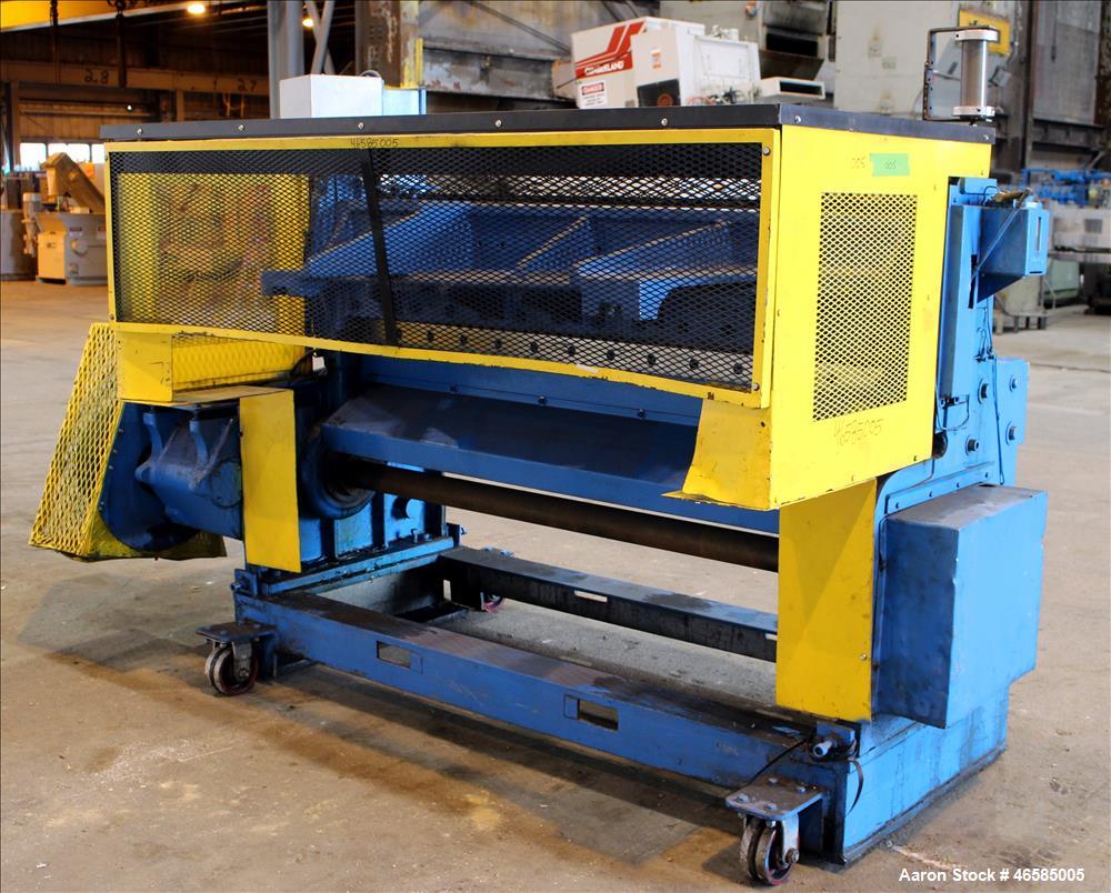 Used Wysong 72" Wide In-Line Shear, Model 1272. Driven by a 5 hp, 3/60/230/460 volt, 1745 rpm motor. Includes side mounted controls. Mounted on carbon steel frame with casters. Serial# P3-478.
