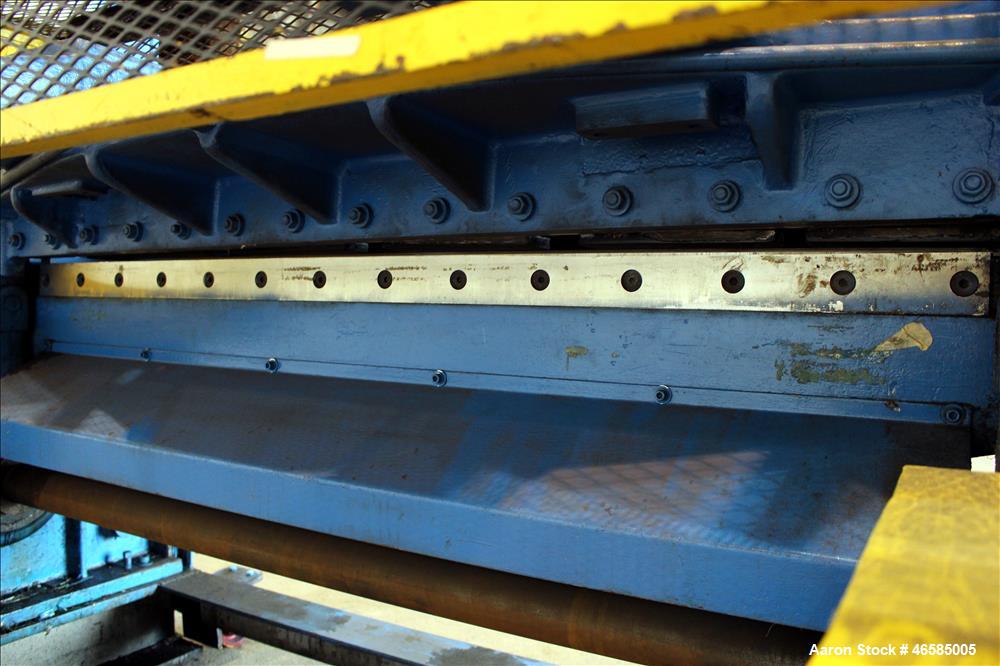 Used Wysong 72" Wide In-Line Shear, Model 1272. Driven by a 5 hp, 3/60/230/460 volt, 1745 rpm motor. Includes side mounted controls. Mounted on carbon steel frame with casters. Serial# P3-478.