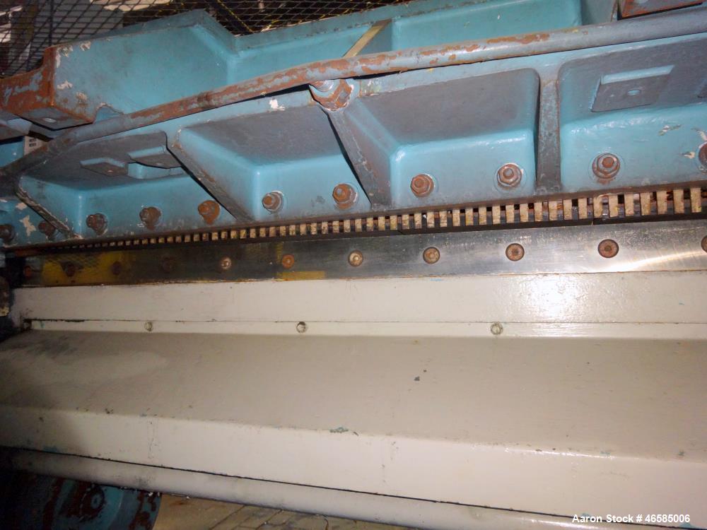 Used 72" Wide In-Line Shear. Driven by a approximate 5hp motor(no tag). Includes controls. Mounted on carbon steel frame.